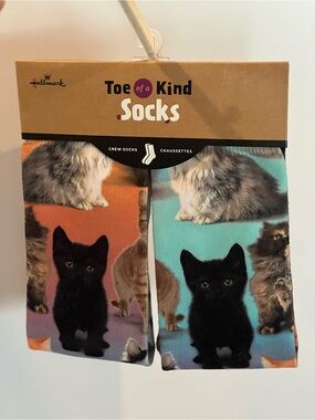 Hallmark Multicolor Cat Crew Socks - Orange & Teal Panels